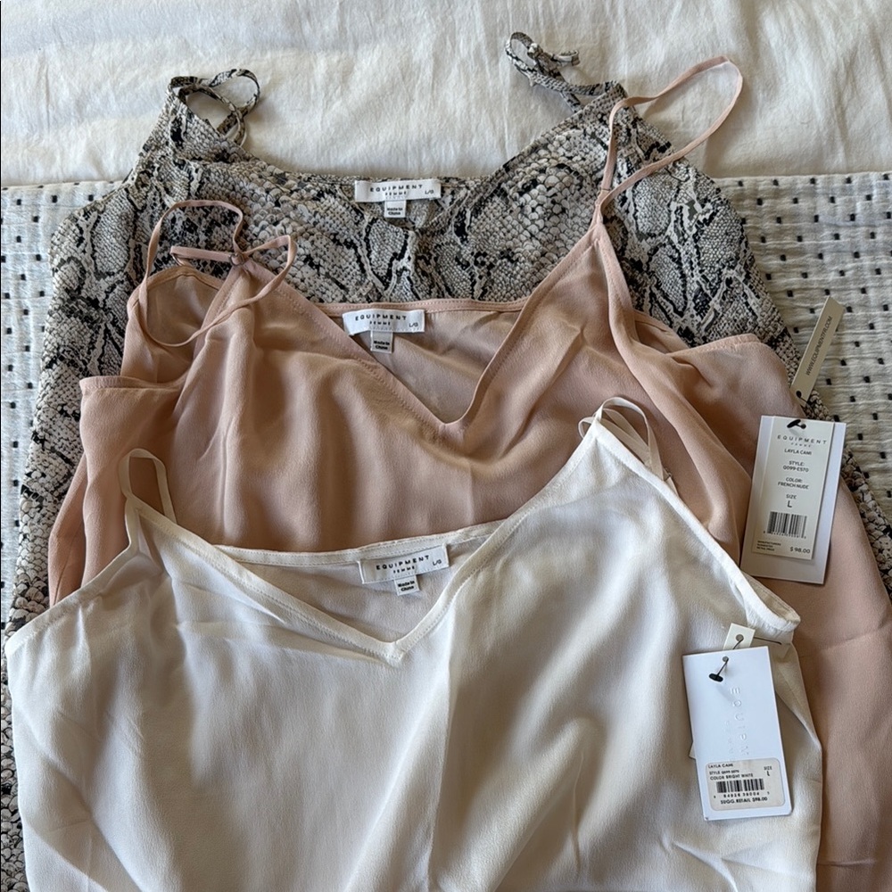 Equipment silk cami trio — snakeskin, blush, ivory